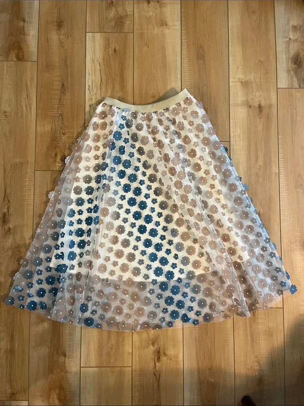Blue and Tan Flower Skater Skirt